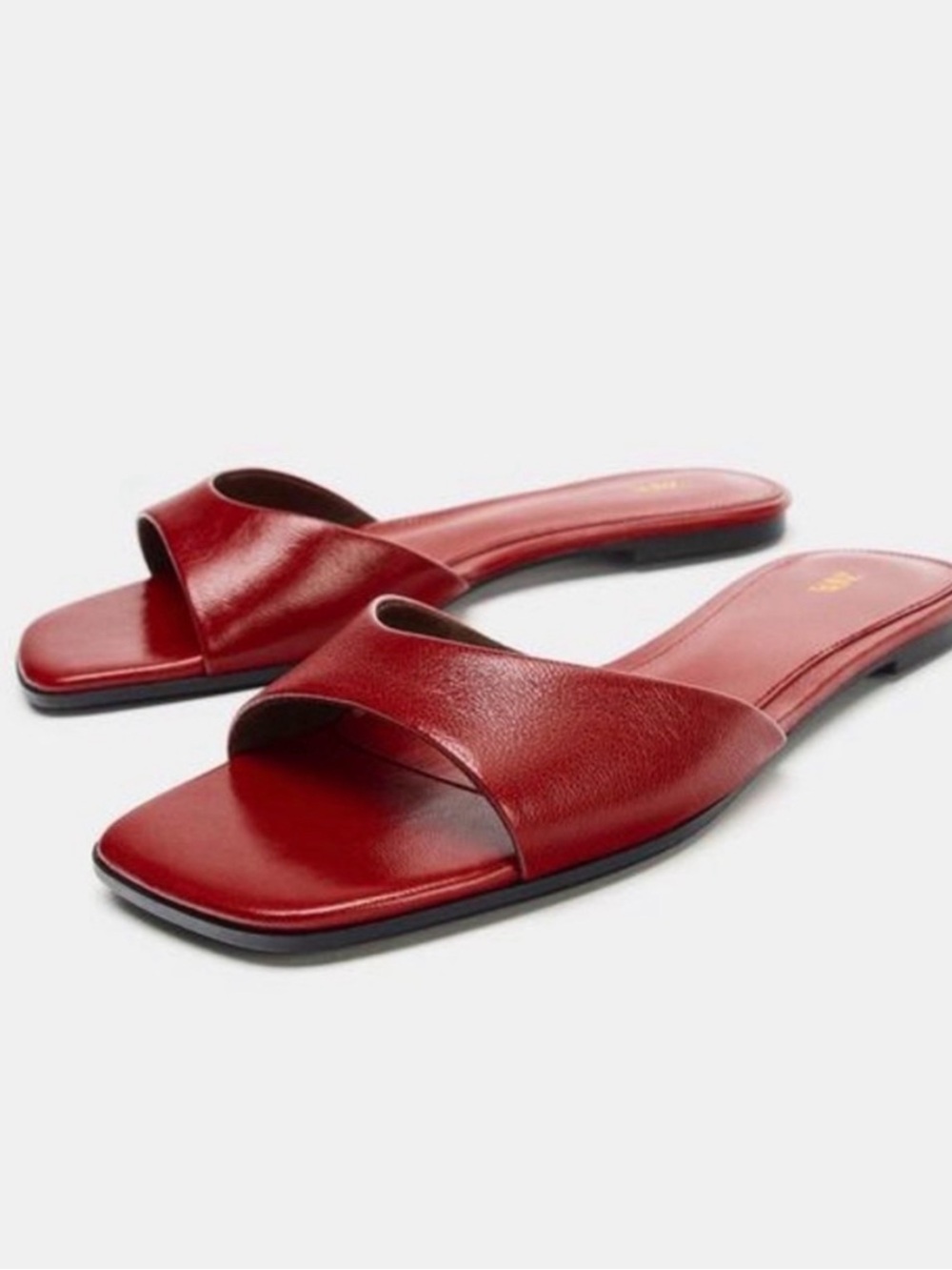Zara leather red flat sandals